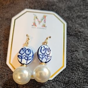 Mia Charro Blue and Gold Pearl Earrings